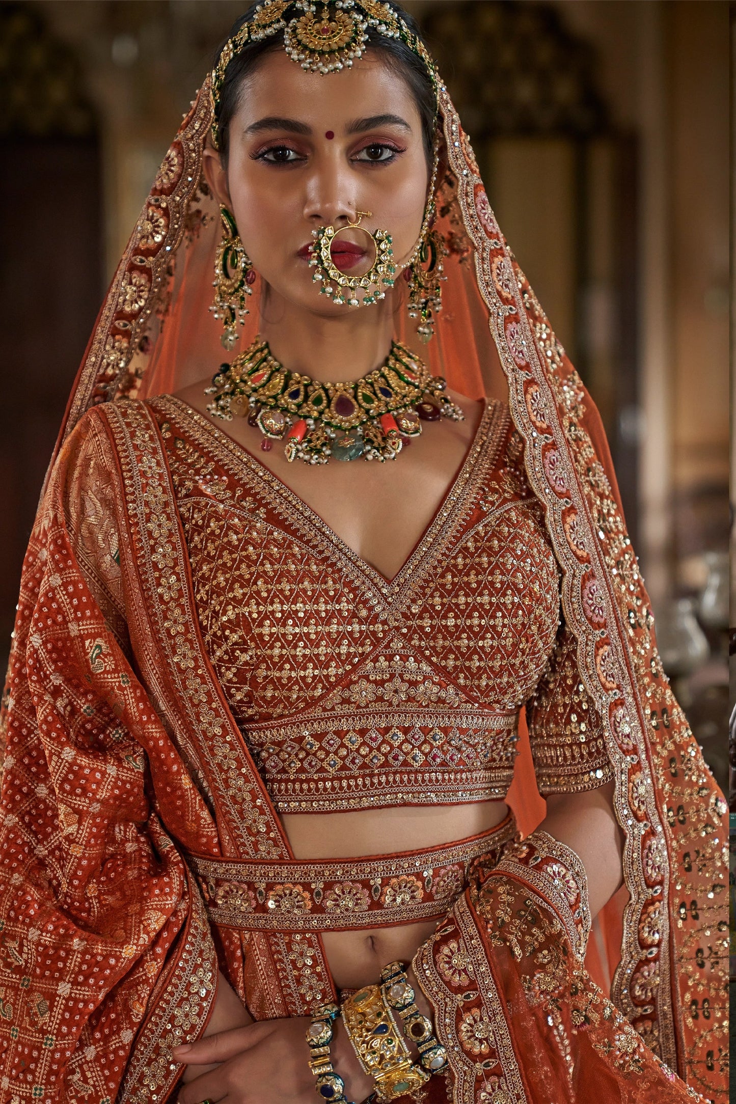 Orange Semi-Stitched Embroidered Silk Lehenga-SAR10323_2_SareeButa.com
