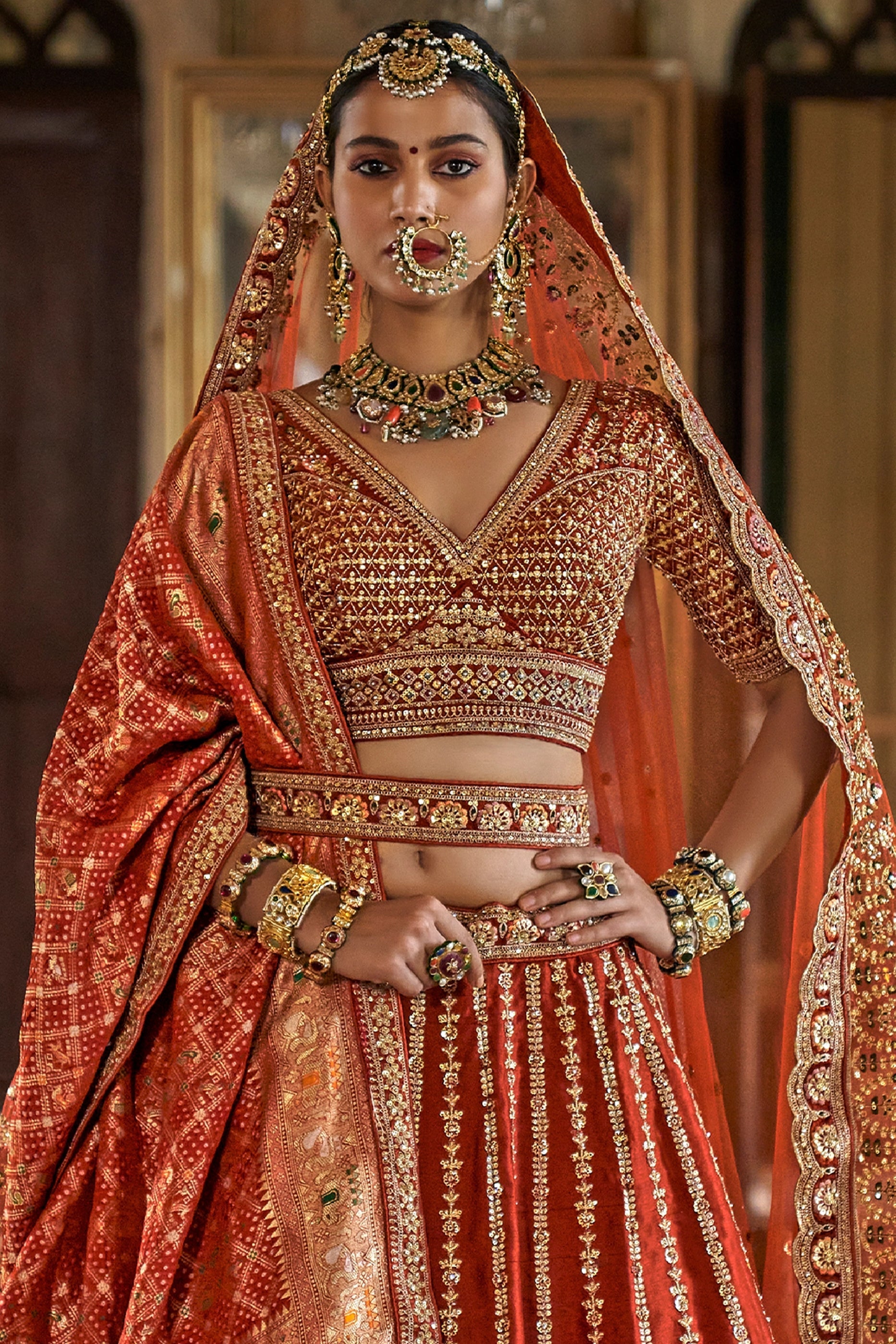 Orange Semi-Stitched Embroidered Silk Lehenga-SAR10323_3_SareeButa.com