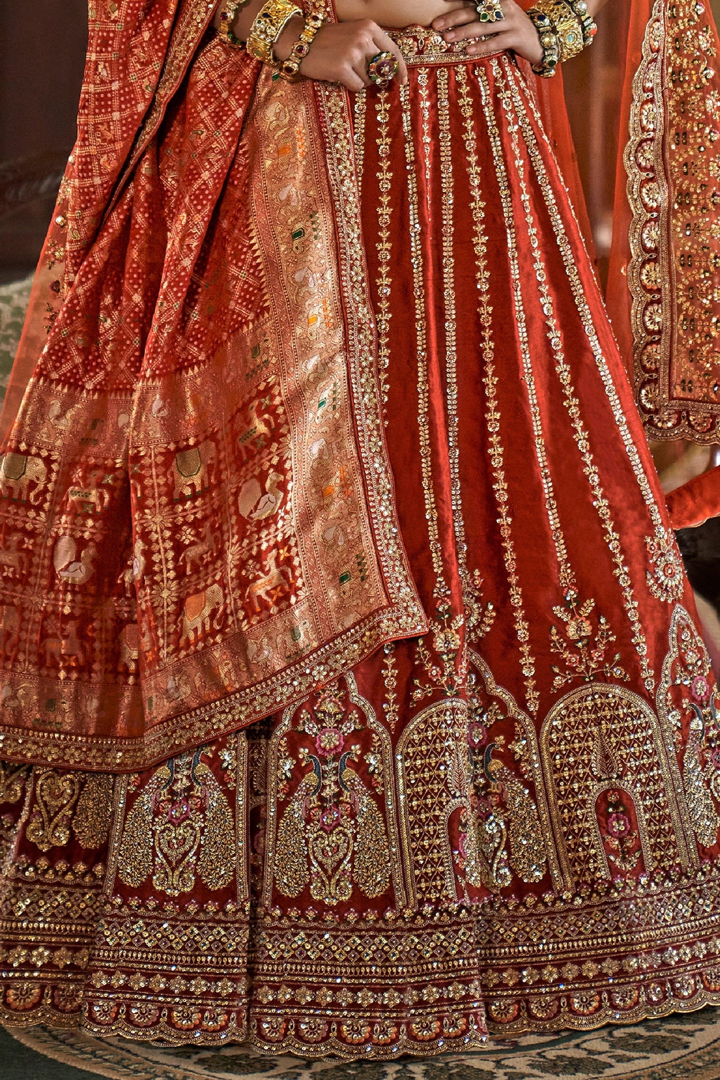 Orange Semi-Stitched Embroidered Silk Lehenga-SAR10323_4_SareeButa.com