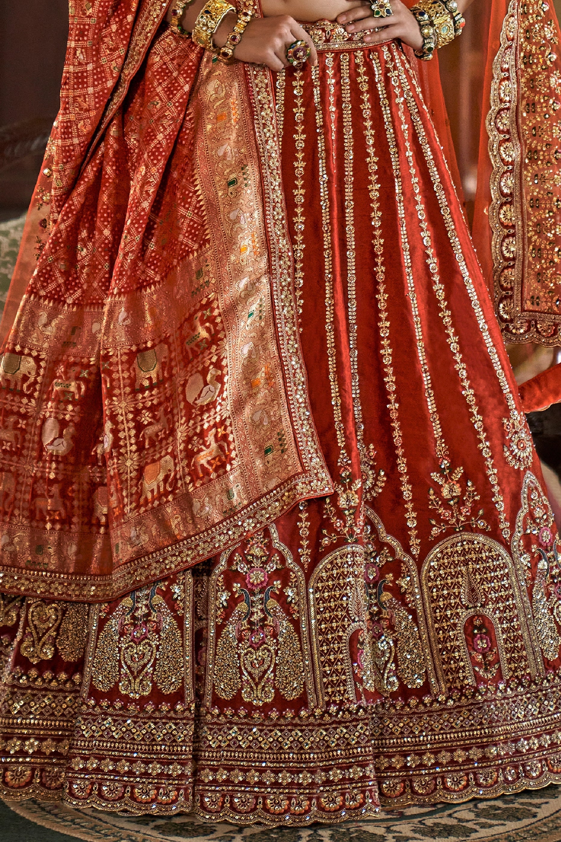 Orange Semi-Stitched Embroidered Silk Lehenga-SAR10323_4_SareeButa.com