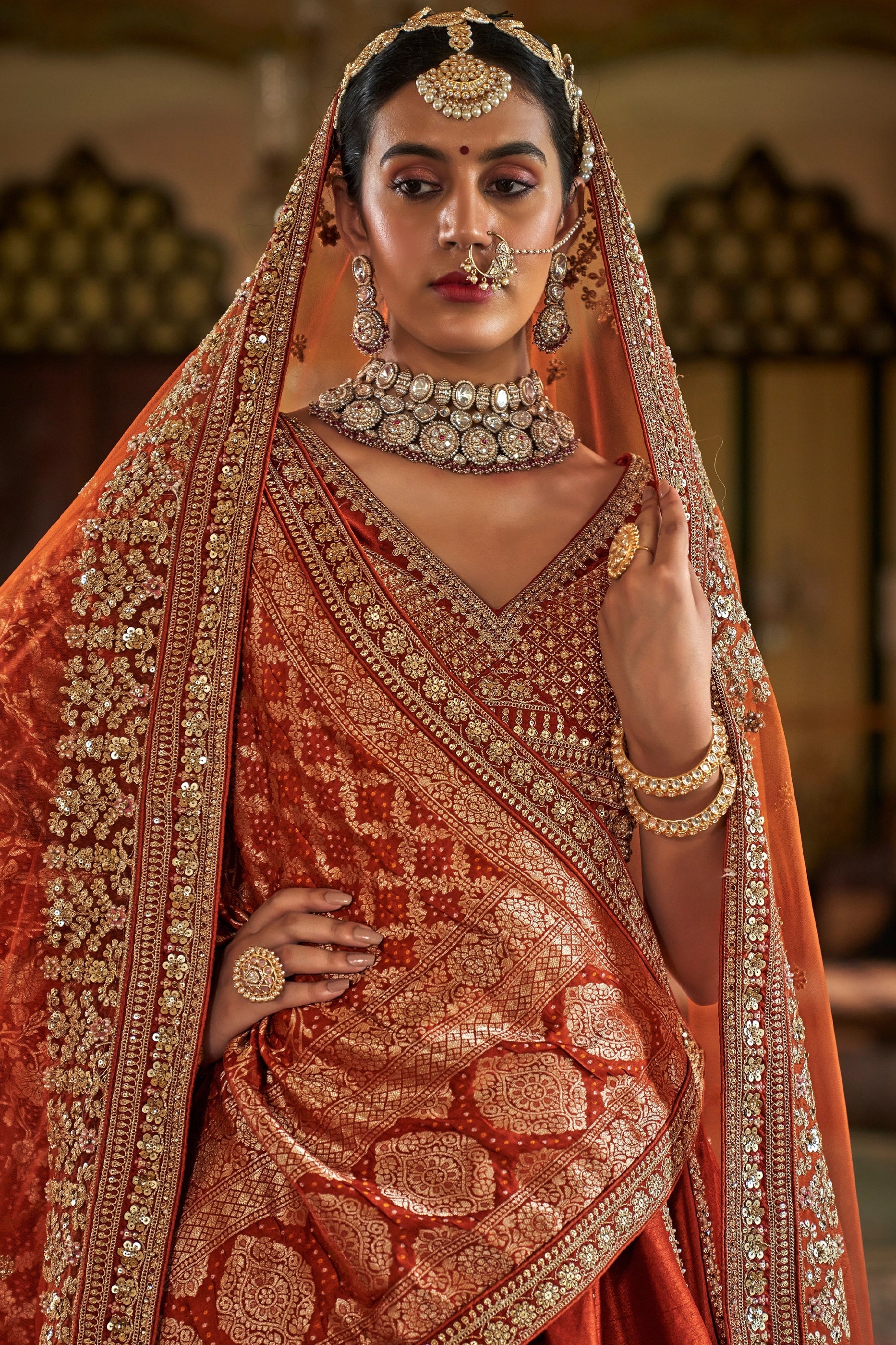 Orange Semi-Stitched Embroidered Silk Lehenga-SAR10327_2_SareeButa.com