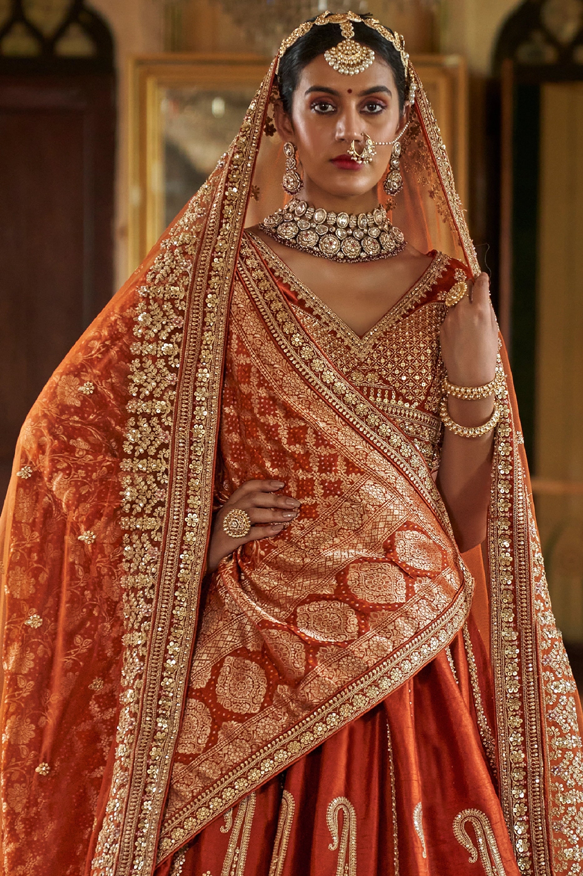Orange Semi-Stitched Embroidered Silk Lehenga-SAR10327_3_SareeButa.com