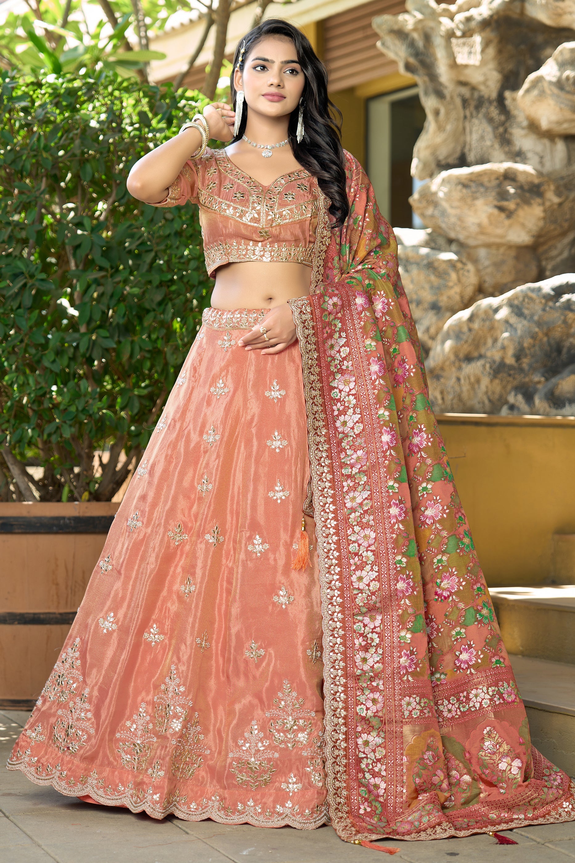 Orange Semi-Stitched Embroidered Viscose Lehenga-SAR10733_3_SareeButa.com