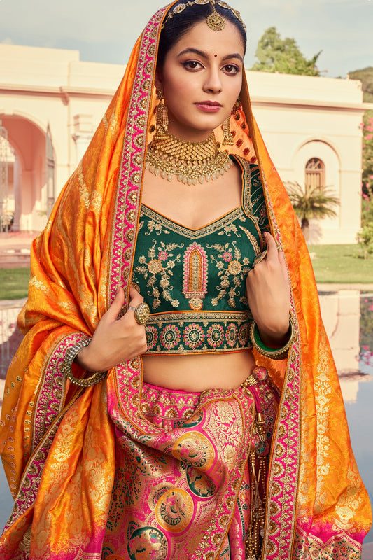 Orange Semi Stitched Heavy Work Banarasi Silk Lehenga-LC192_2_SareeButa.com