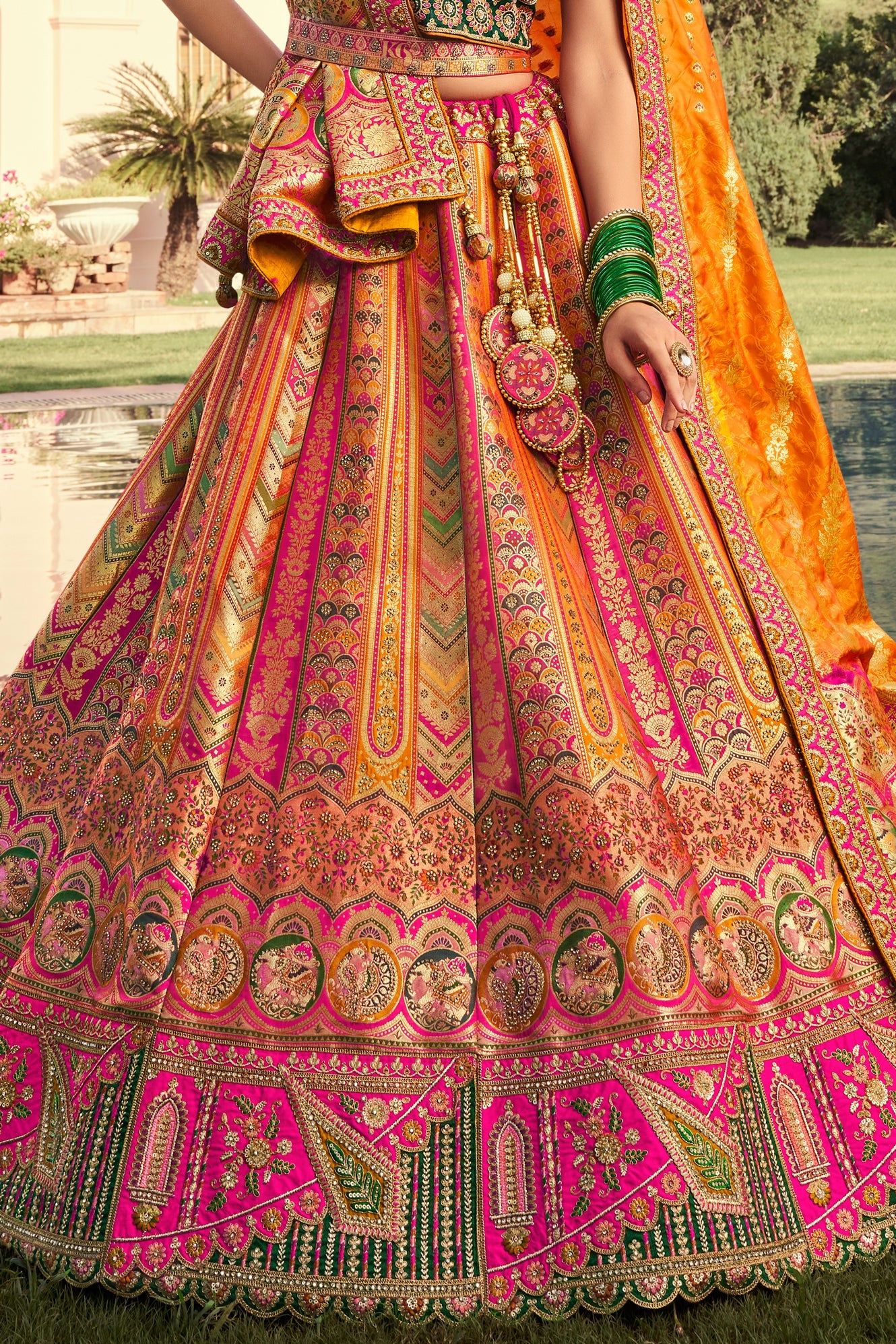 Orange Semi Stitched Heavy Work Banarasi Silk Lehenga-LC192_5_SareeButa.com