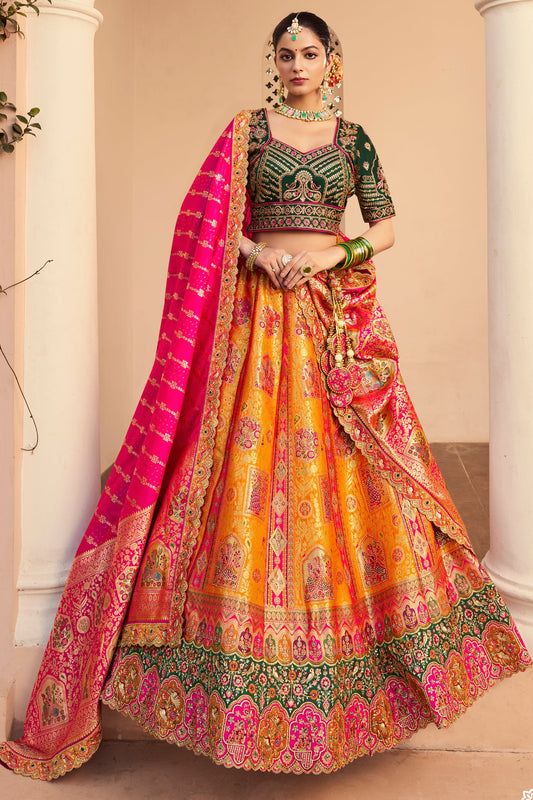 Orange Semi Stitched Heavy Work Banarasi Silk Lehenga-LC194_1_SareeButa.com
