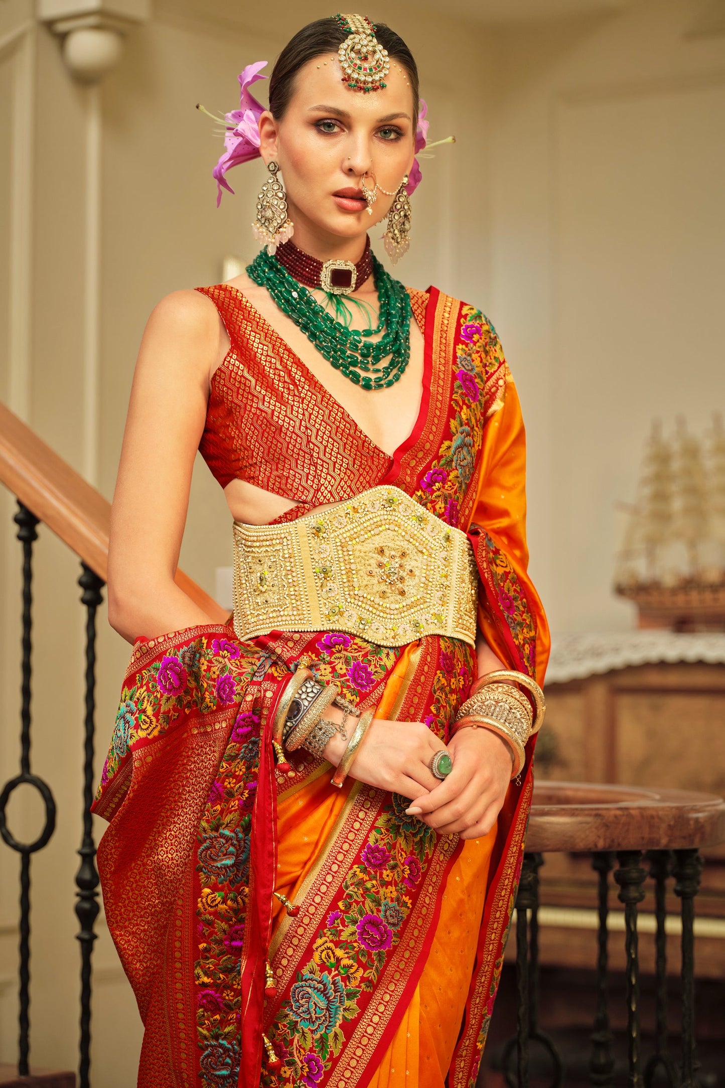 Orange Woven Banarasi Saree-ZB133631_3_SareeButa.com