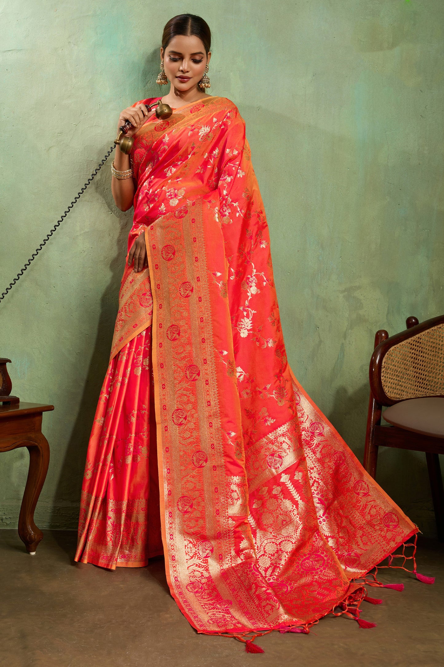 Orange Woven Banarasi Silk Saree-SAR11797_1_SareeButa.com