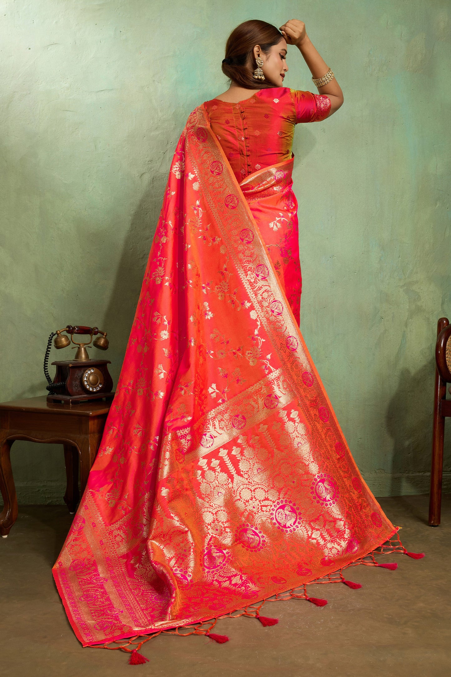 Orange Woven Banarasi Silk Saree-SAR11797_3_SareeButa.com
