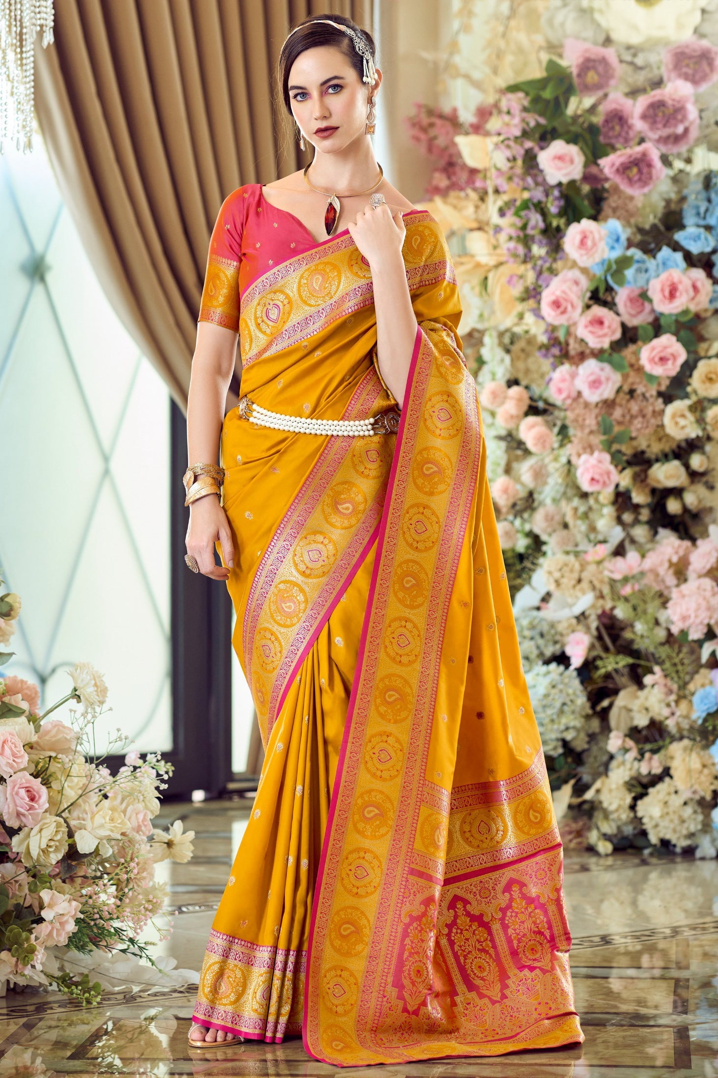 Orange Woven Banarasi Silk Saree-ZB134349_1_SareeButa.com