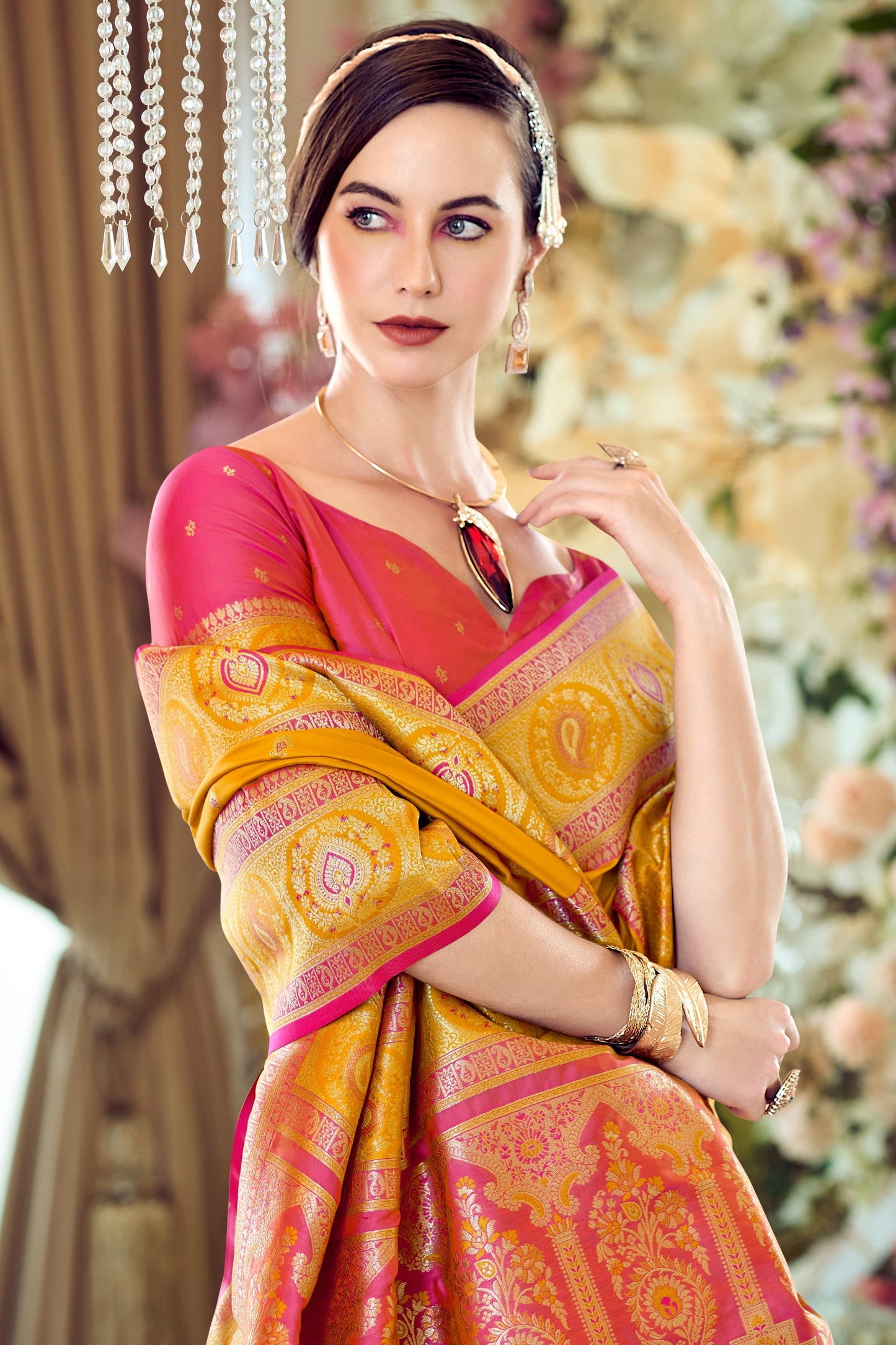 Orange Woven Banarasi Silk Saree-ZB134349_2_SareeButa.com
