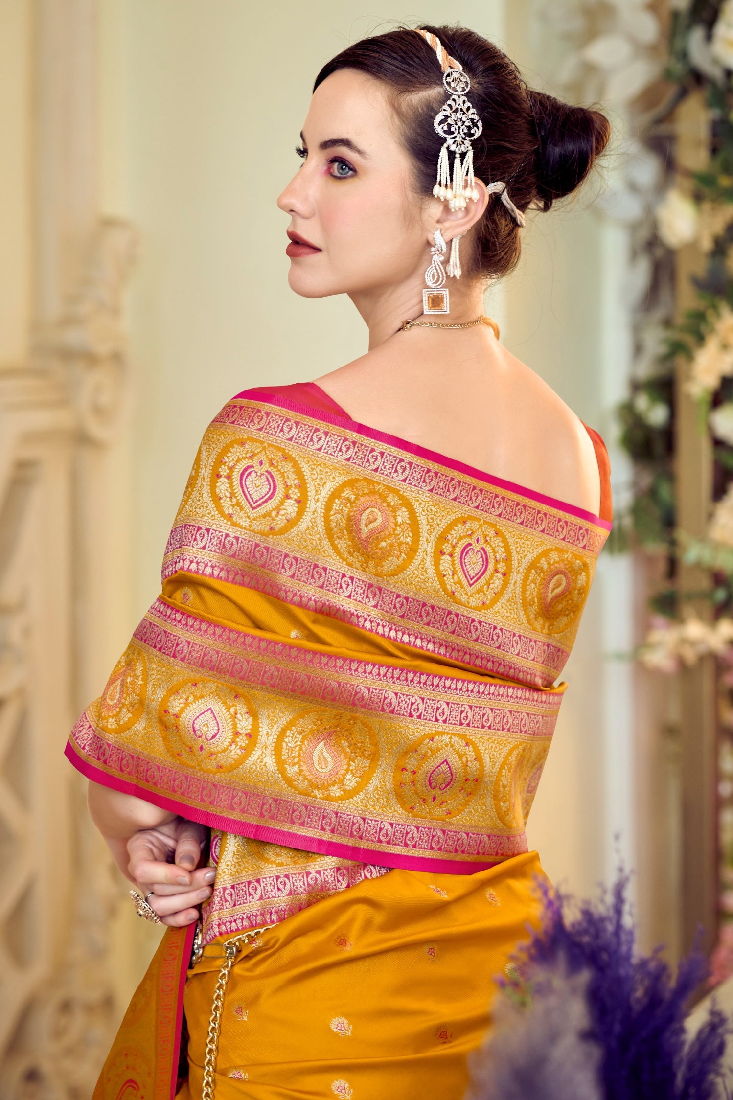 Orange Woven Banarasi Silk Saree-ZB134349_3_SareeButa.com