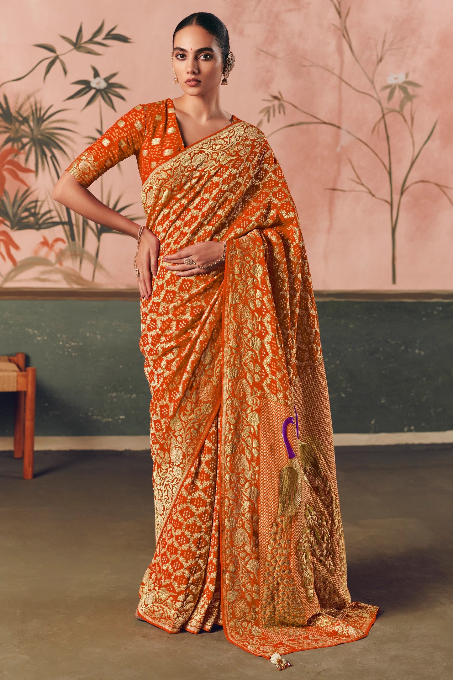 Orange Woven Georgette Bandhani Saree-SAR10980_1_SareeButa.com