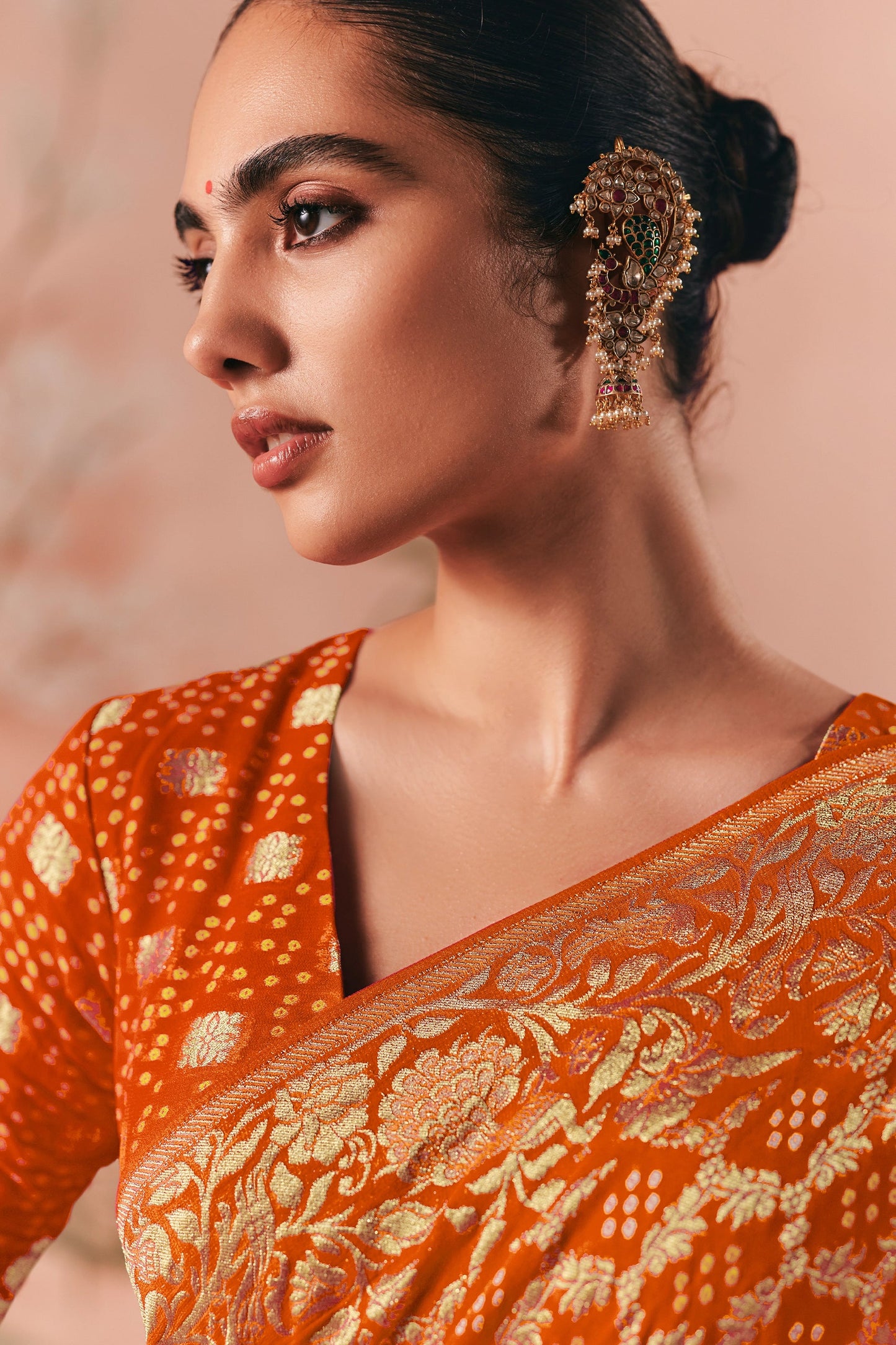 Orange Woven Georgette Bandhani Saree-SAR10980_2_SareeButa.com