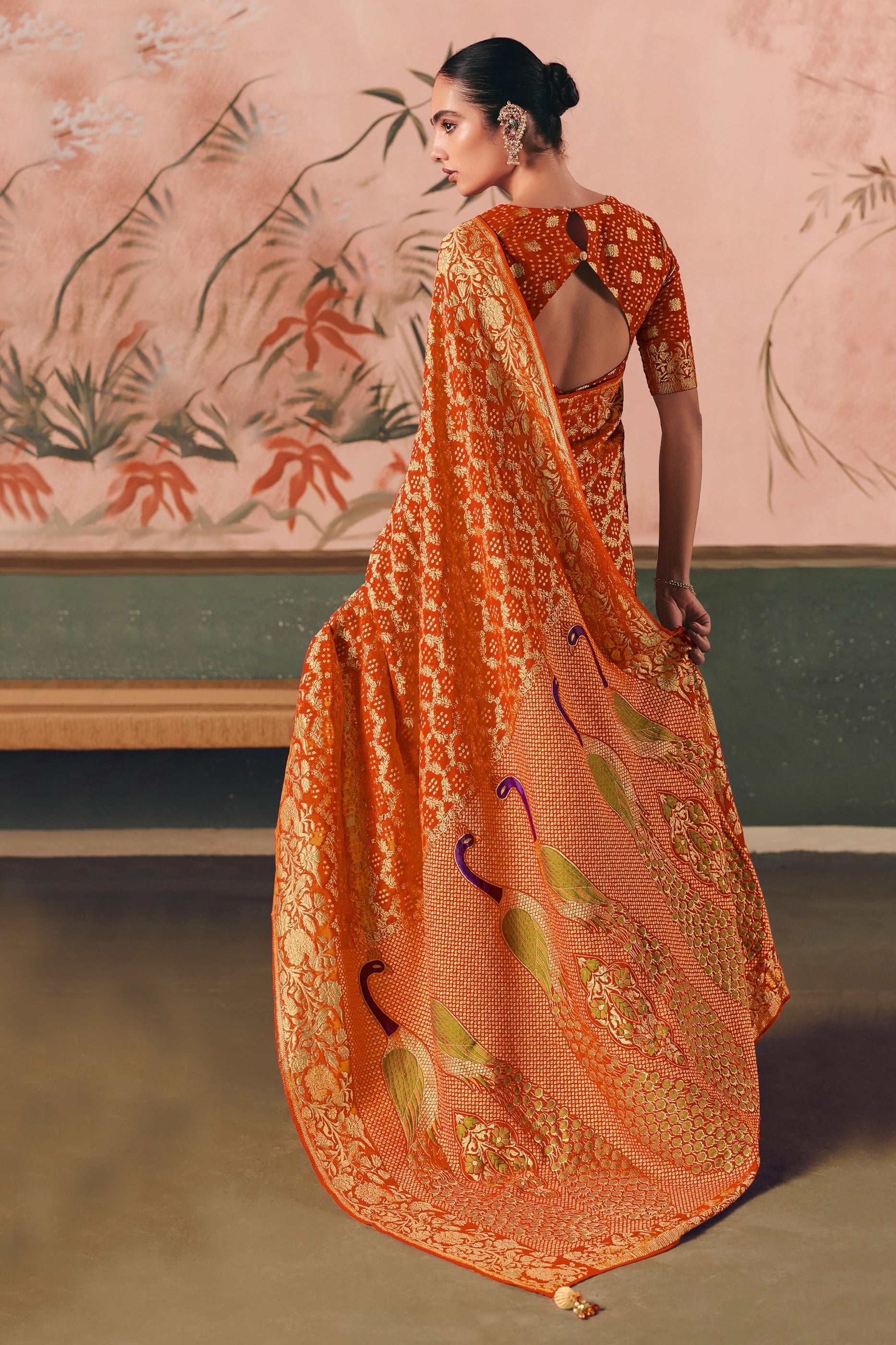 Orange Woven Georgette Bandhani Saree-SAR10980_4_SareeButa.com