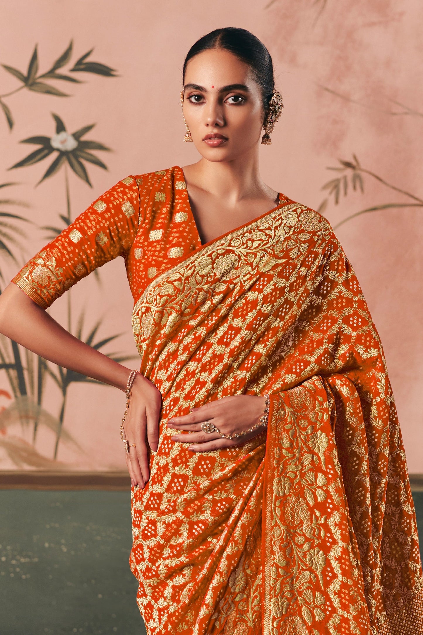 Orange Woven Georgette Bandhani Saree-SAR10980_5_SareeButa.com