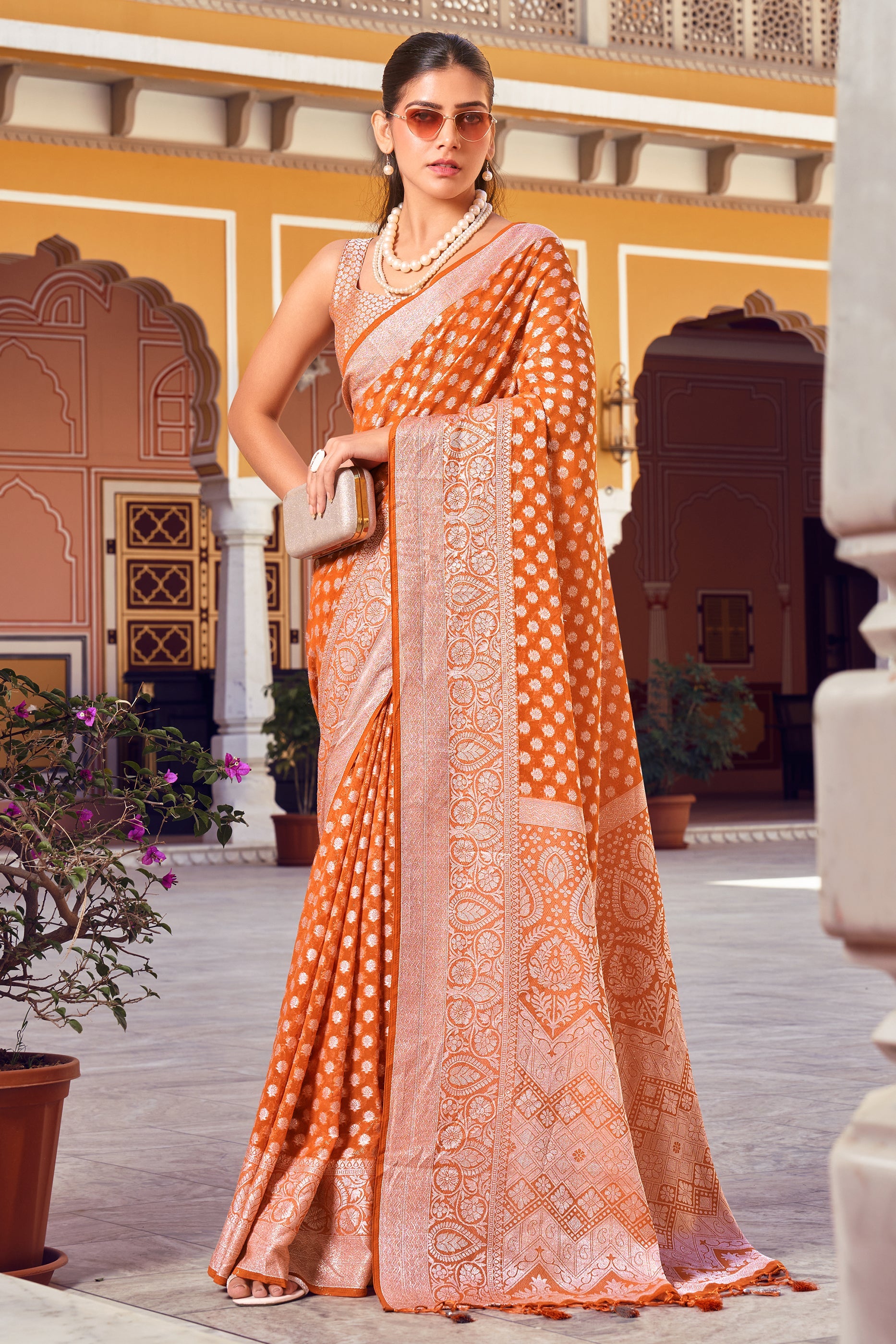 Orange Woven Georgette Saree-SAR10180_1_SareeButa.com