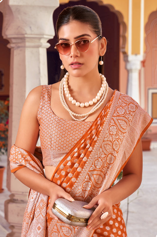 Orange Woven Georgette Saree-SAR10180_2_SareeButa.com