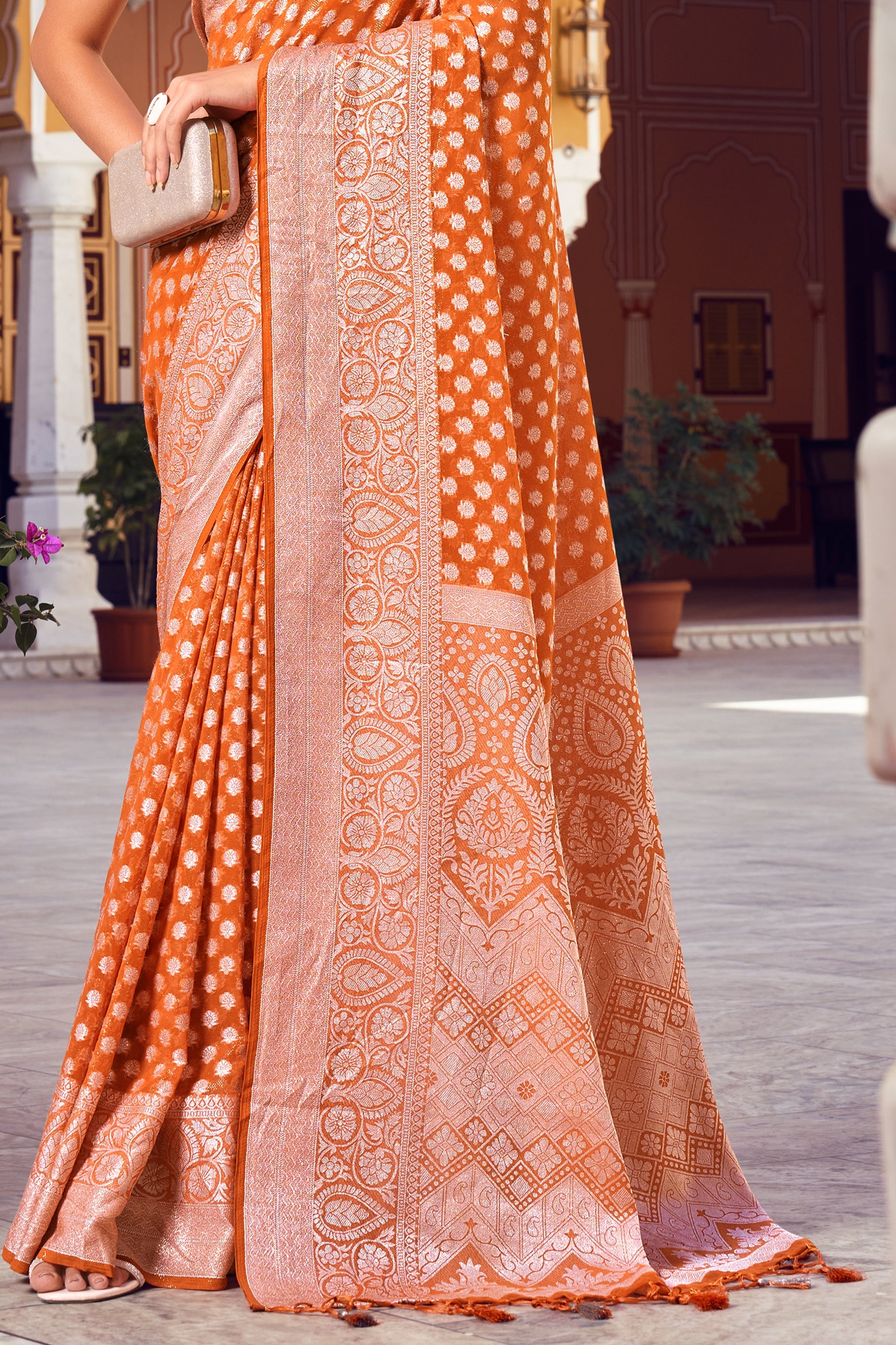 Orange Woven Georgette Saree-SAR10180_4_SareeButa.com