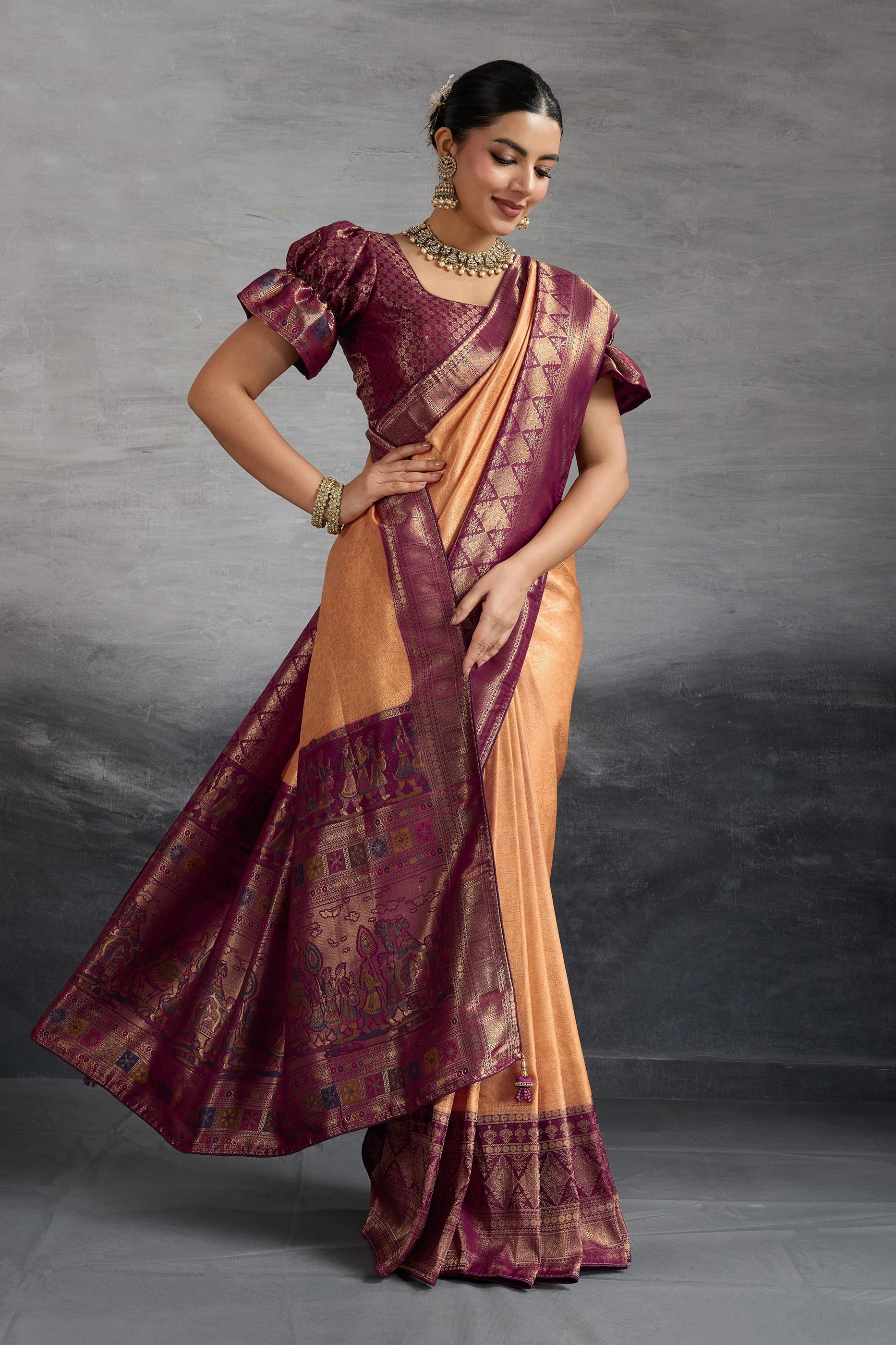 Orange Woven Kanjivaram Silk Saree-SAR10485_4_SareeButa.com