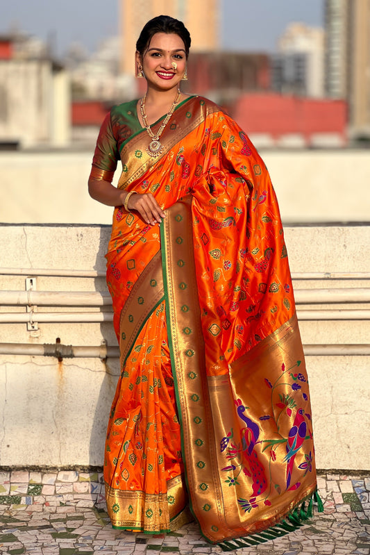 Orange Woven Paithani Silk Saree-ZB134833_1_SareeButa.com