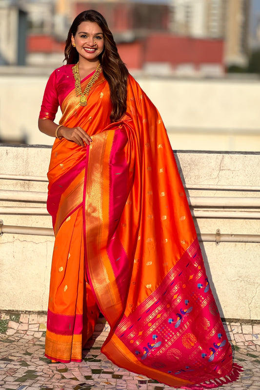 Orange Woven Paithani Saree-ZB134840_1_SareeButa.com
