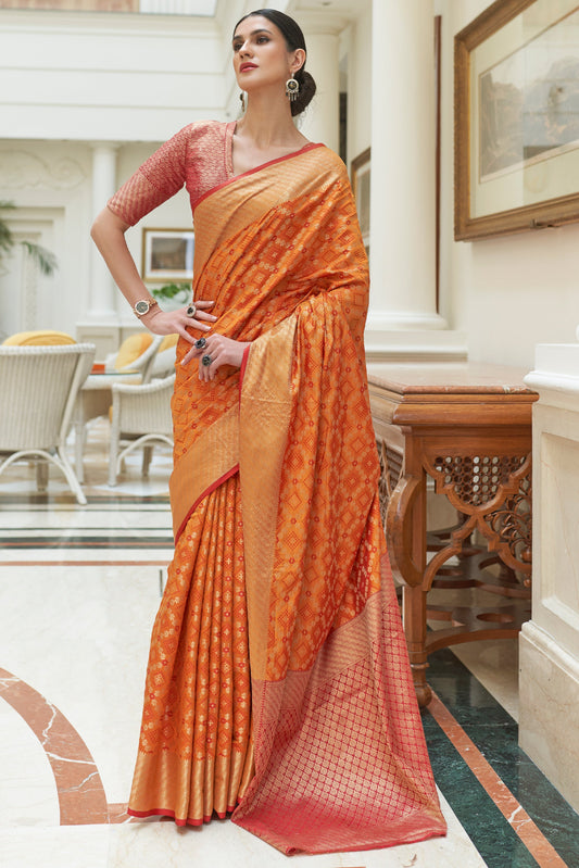 Orange Woven Patola Silk Saree-ZB133889_1_SareeButa.com
