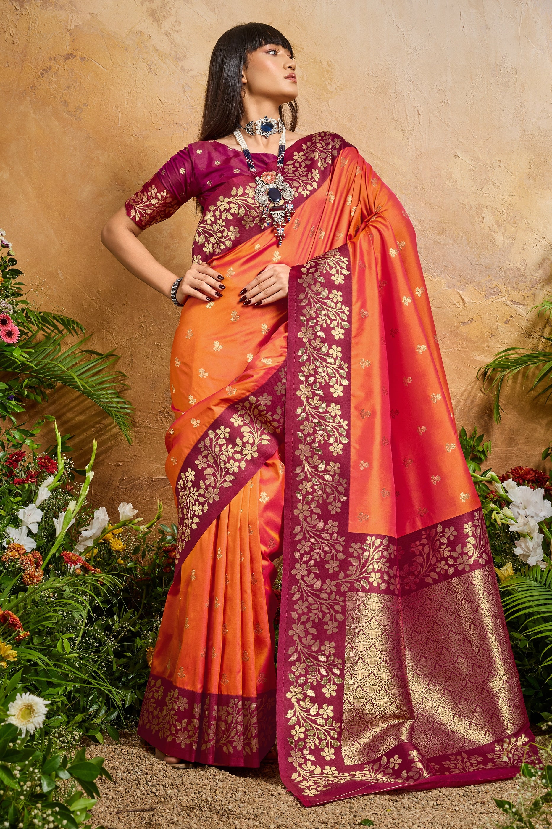 Orange Woven Silk Saree-SAR12323_1_SareeButa.com