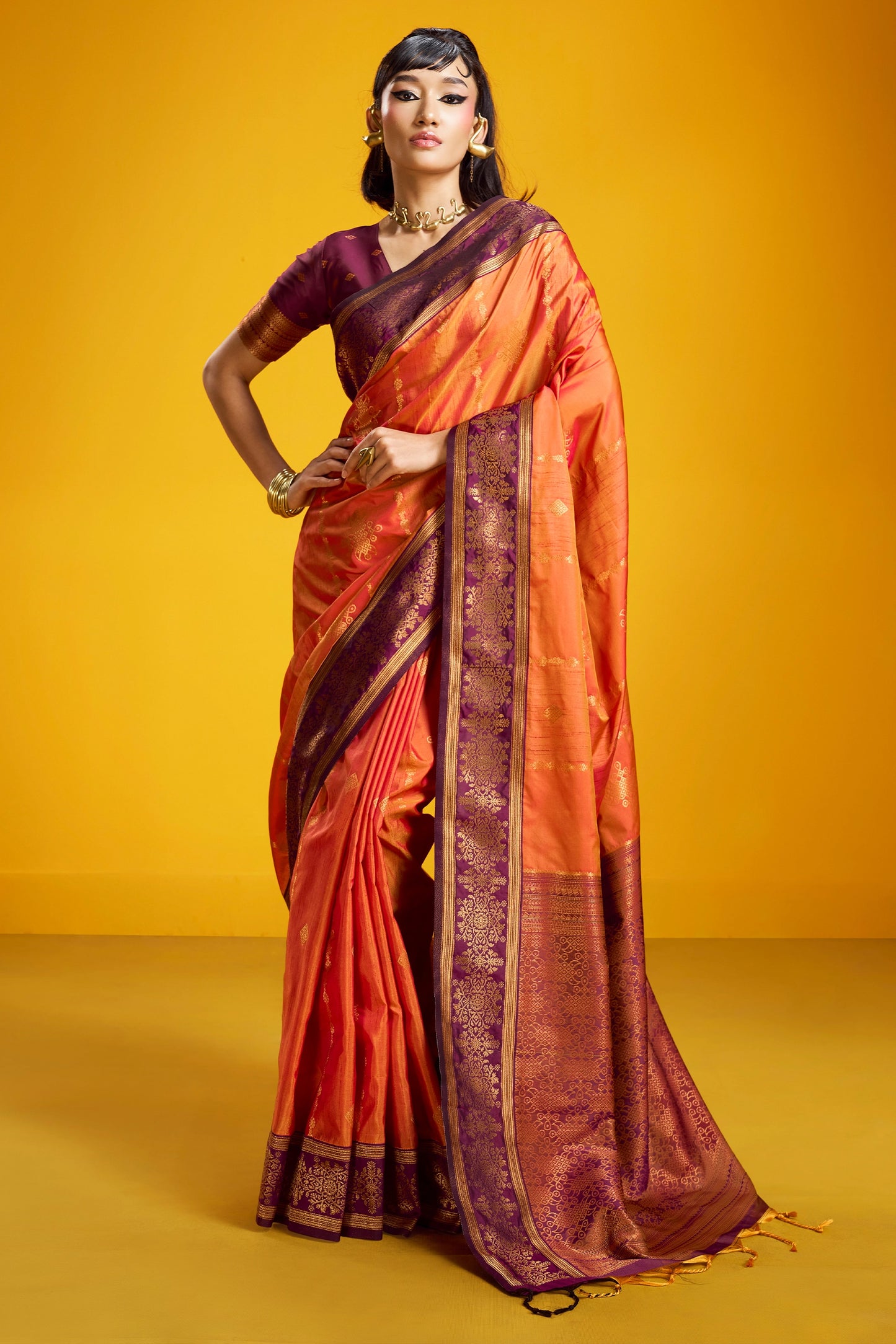 Orange Woven Silk Saree-SAR12363_1_SareeButa.com