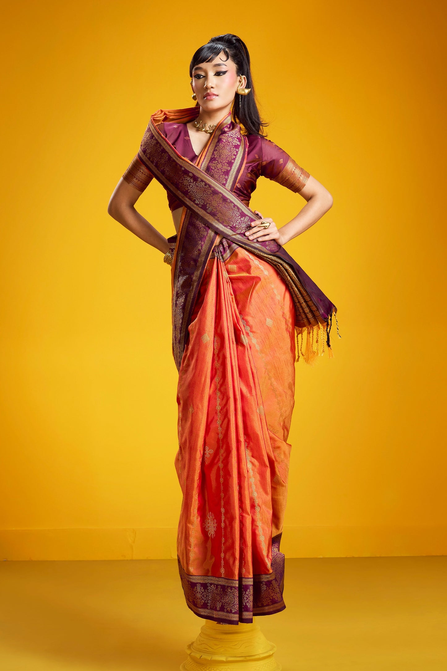 Orange Woven Silk Saree-SAR12363_3_SareeButa.com