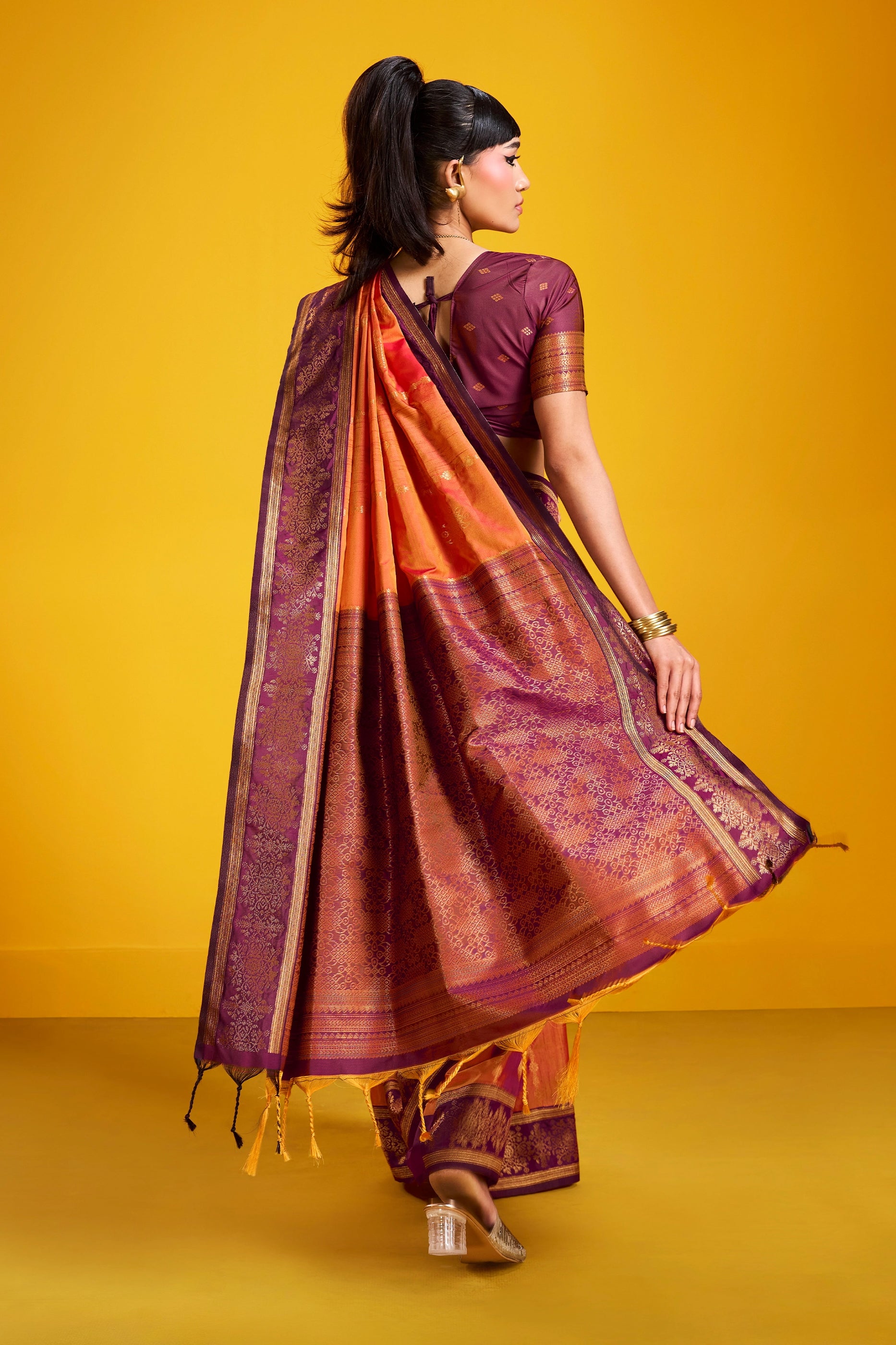 Orange Woven Silk Saree-SAR12363_4_SareeButa.com