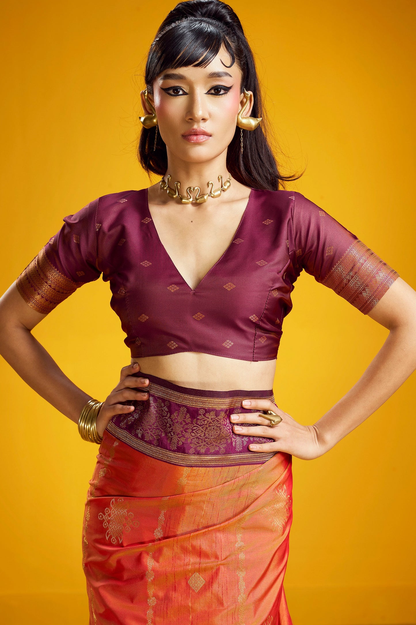 Orange Woven Silk Saree-SAR12363_5_SareeButa.com