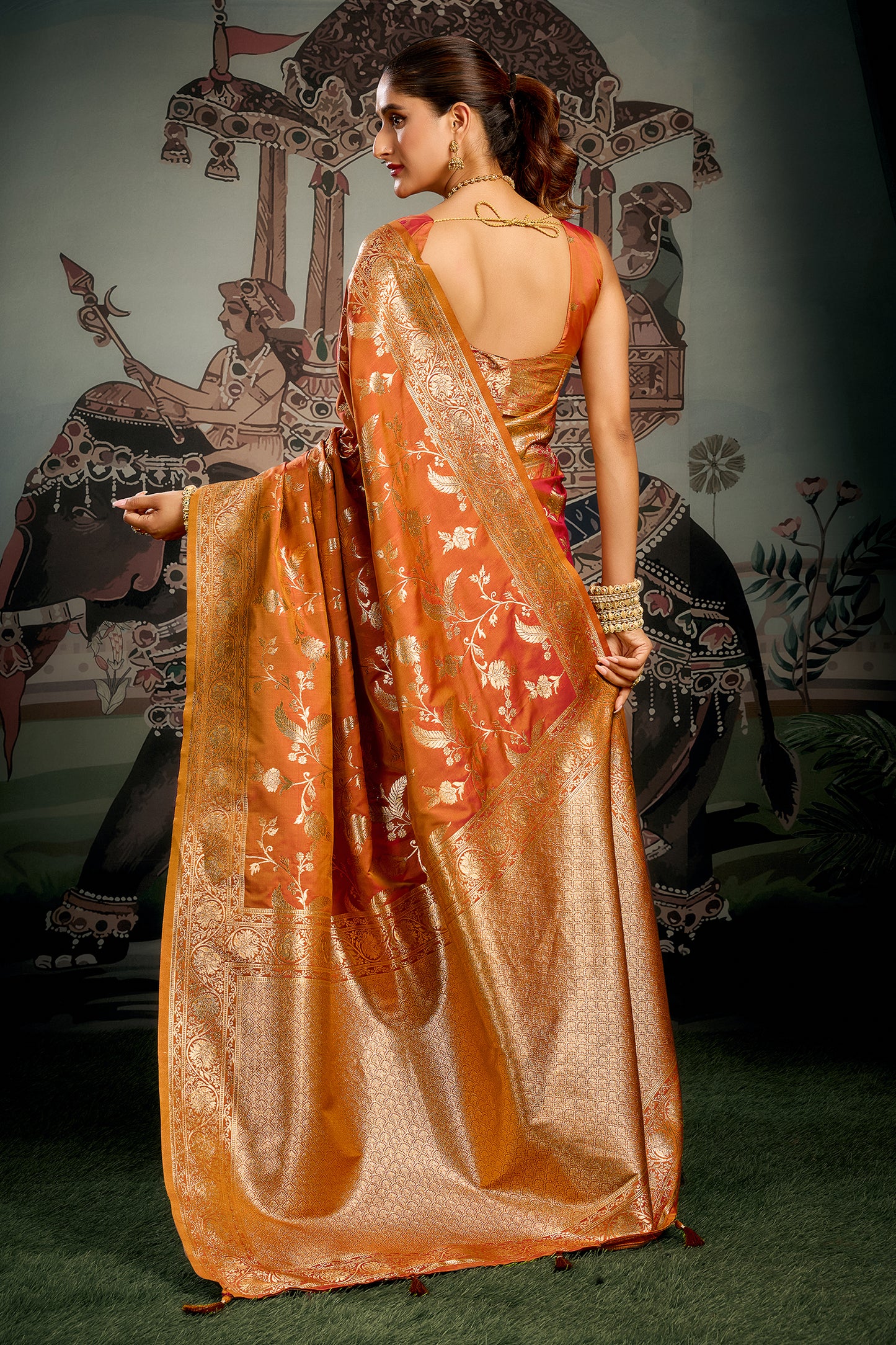 Orange Woven Silk Saree-SAR12622_3_SareeButa.com