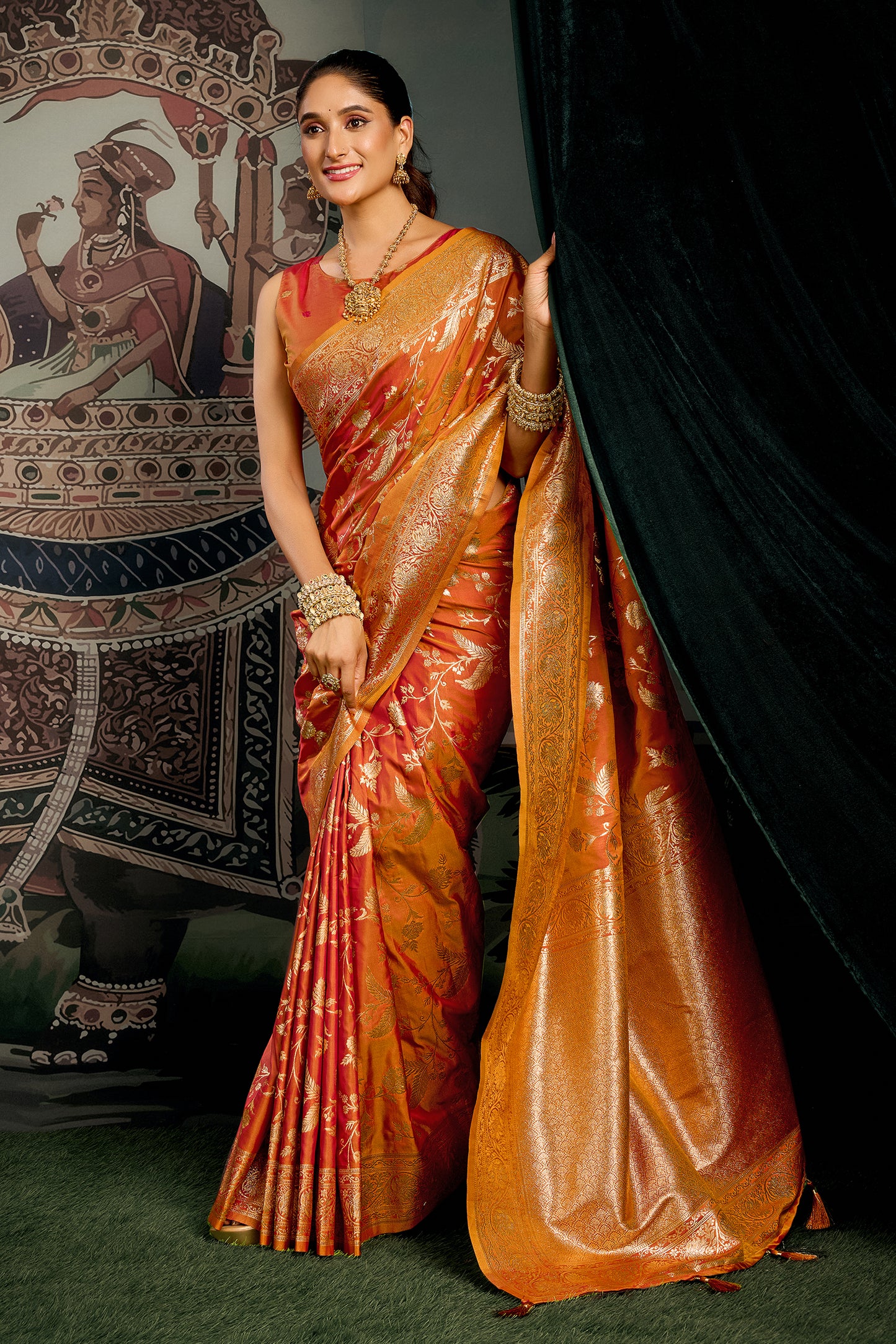 Orange Woven Silk Saree-SAR12622_4_SareeButa.com