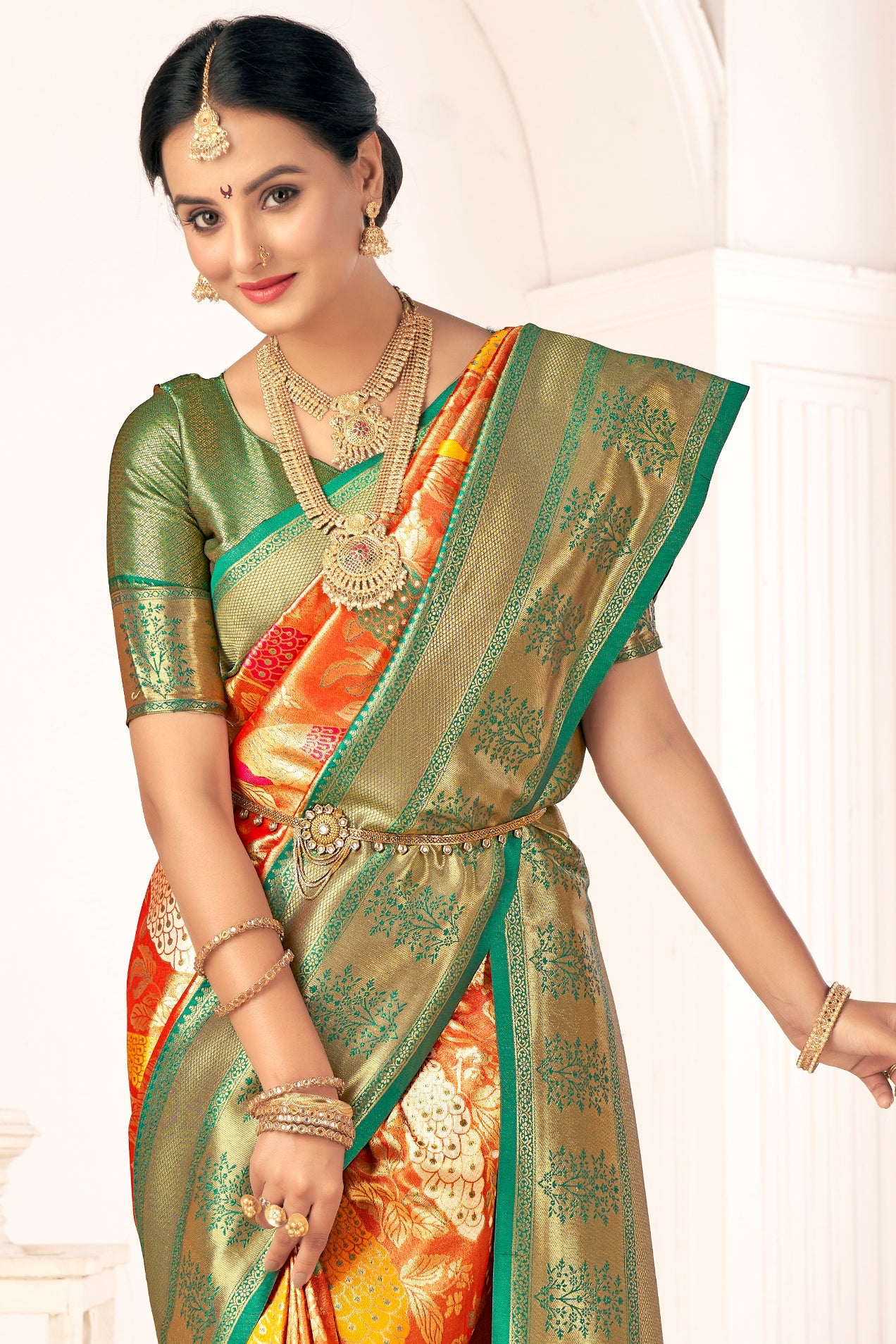 Orange Woven Silk Saree-ZB132407_2