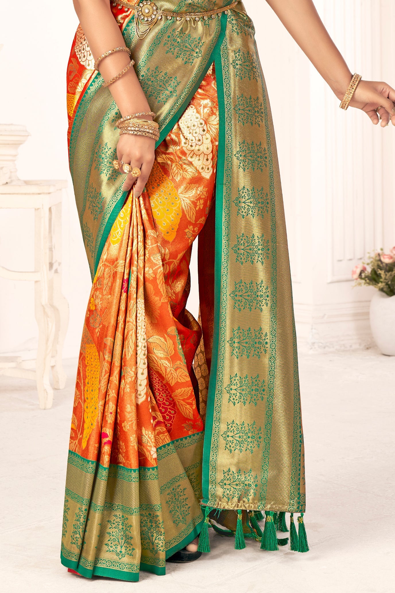 Orange Woven Silk Saree-ZB132407_3