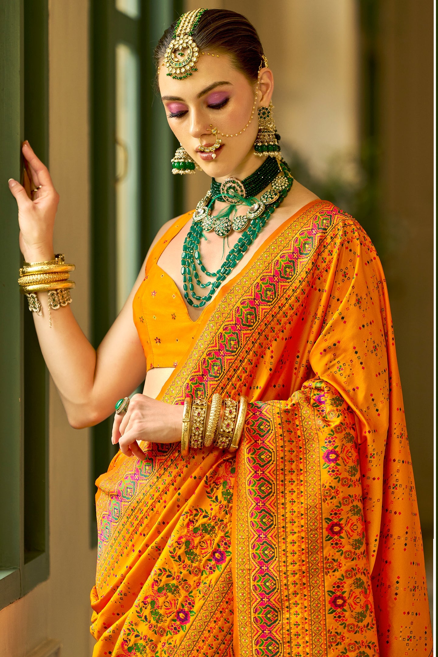 Orange Woven Silk Saree-ZB133663_4_SareeButa.com