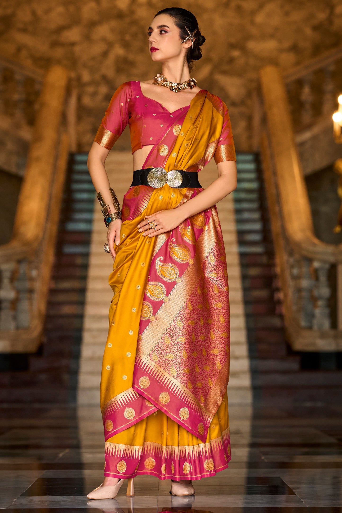 Orange Woven Silk Saree-ZB134686_1_SareeButa.com