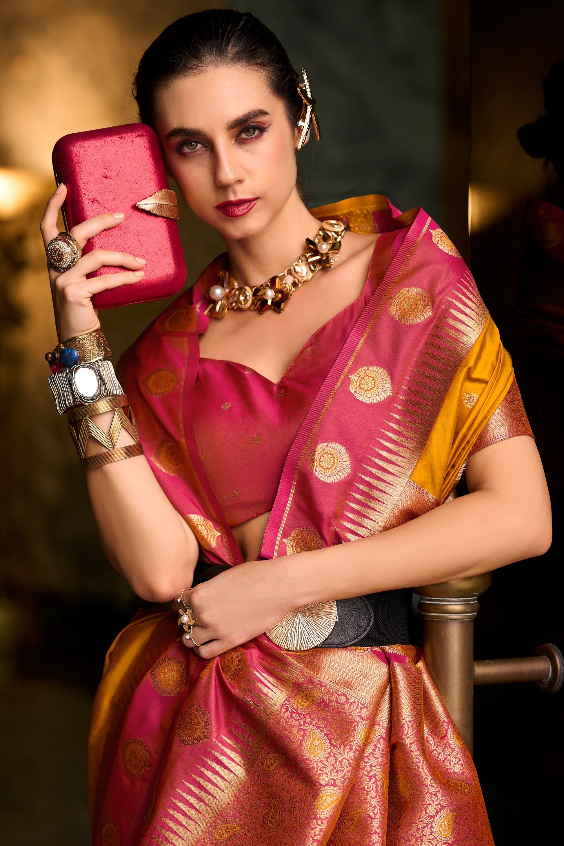 Orange Woven Silk Saree-ZB134686_2_SareeButa.com