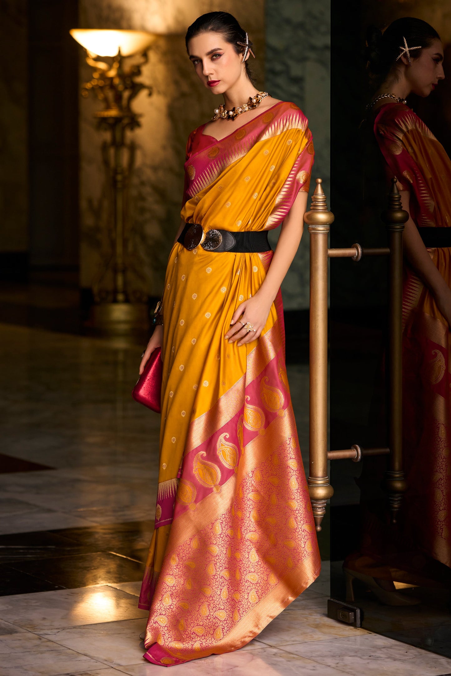 Orange Woven Silk Saree-ZB134686_3_SareeButa.com