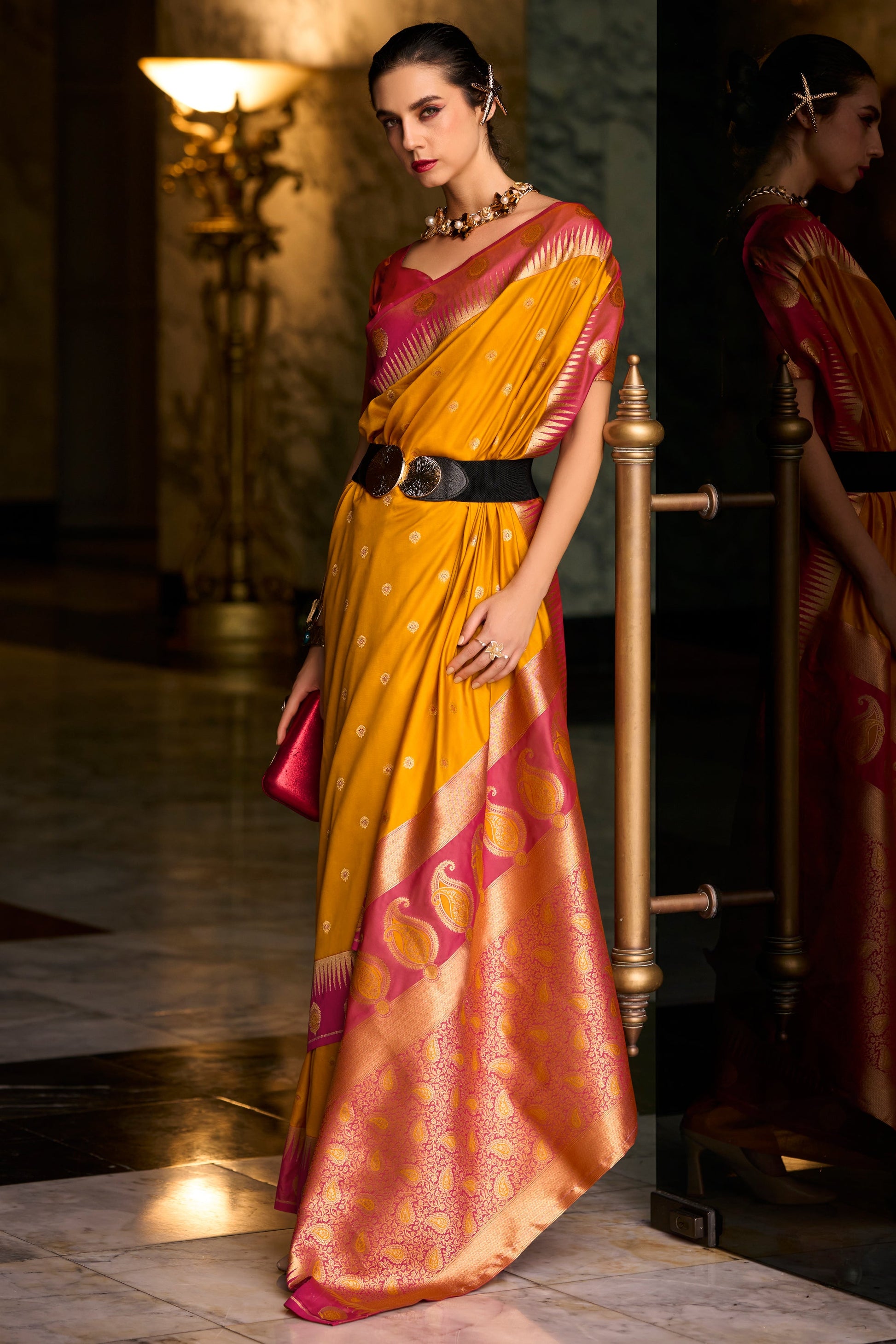 Orange Woven Silk Saree-ZB134686_3_SareeButa.com