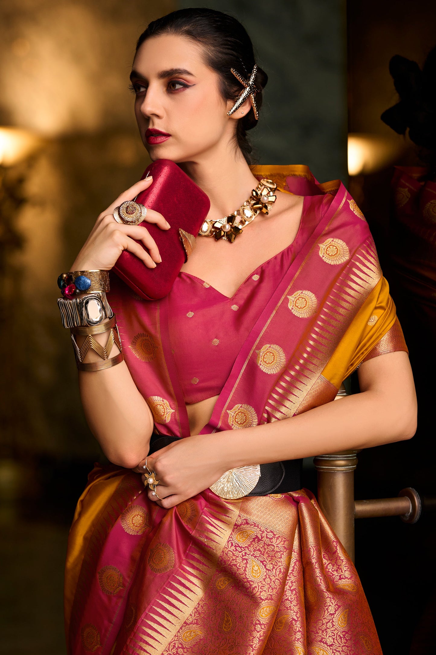 Orange Woven Silk Saree-ZB134686_4_SareeButa.com
