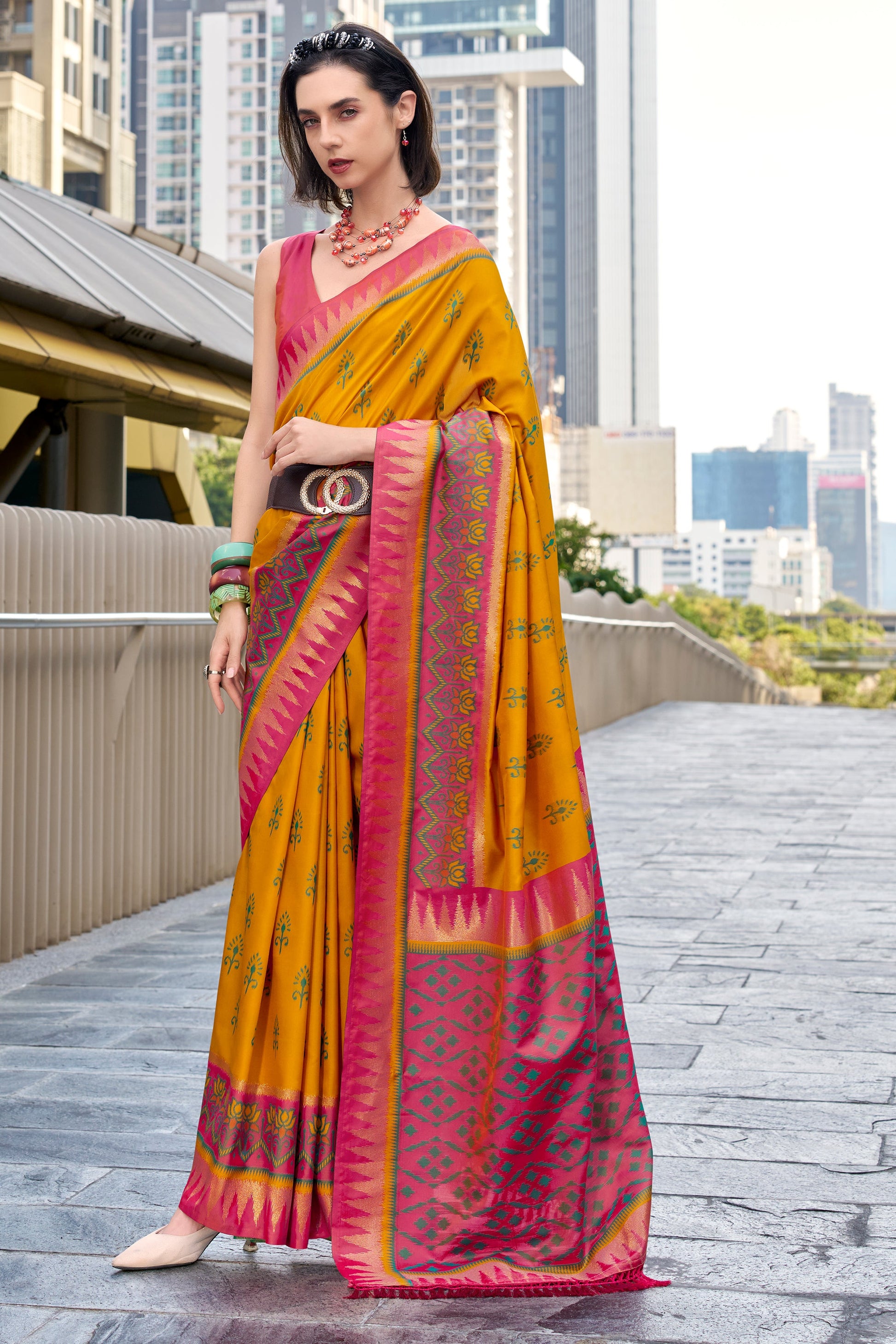 Orange Woven Silk Saree-ZB134695_4_SareeButa.com