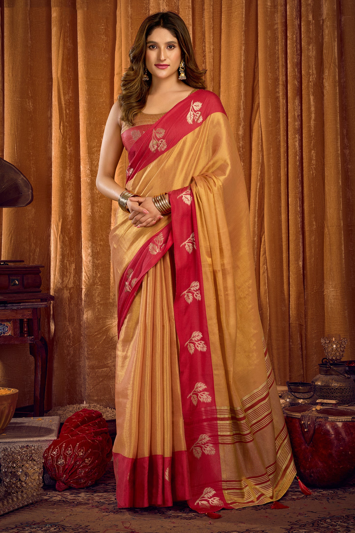 Orange Woven Tissue Saree-SAR12637_1_SareeButa.com