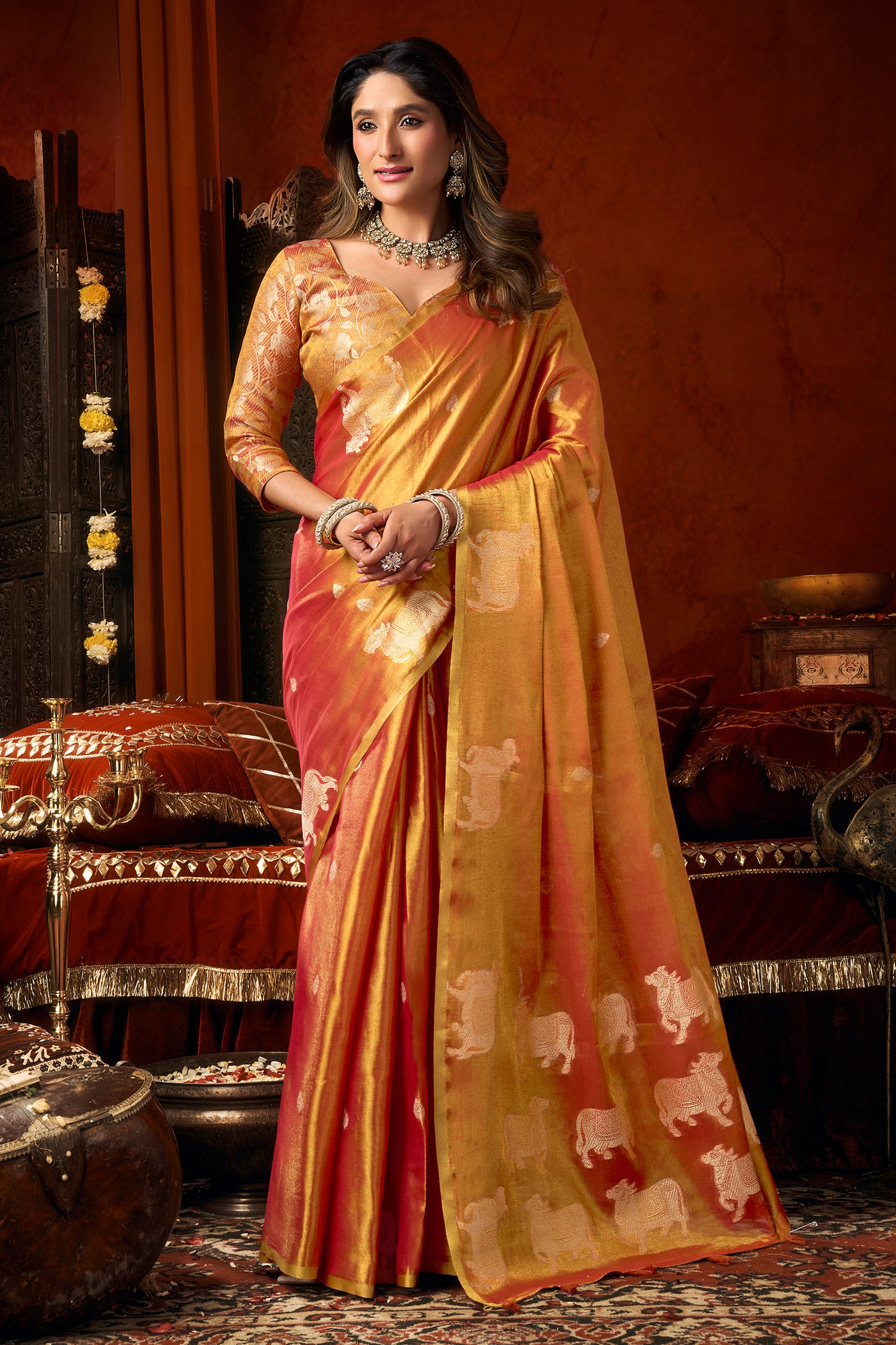 Orange Woven Tissue Saree-SAR12726_1_SareeButa.com