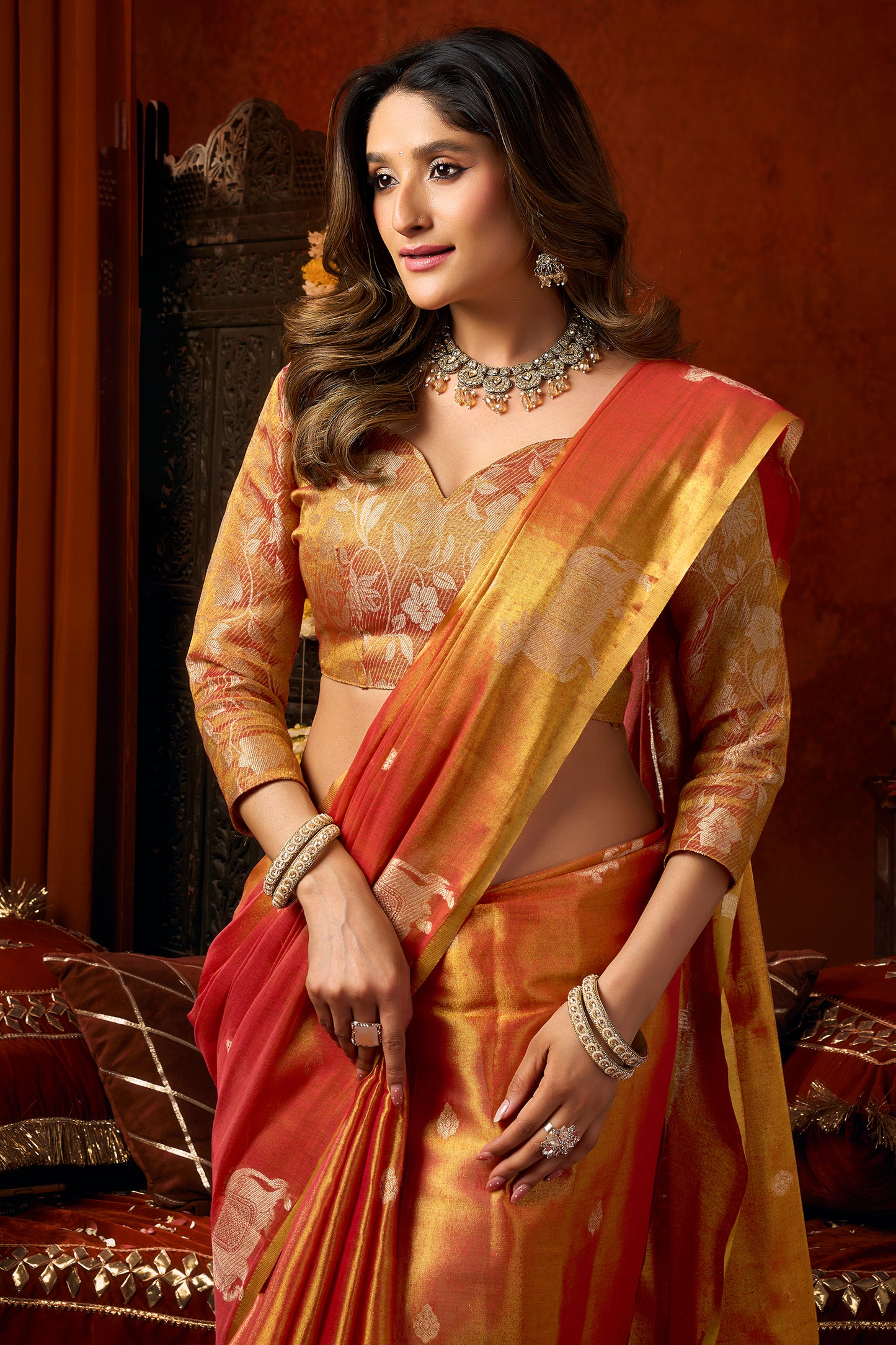 Orange Woven Tissue Saree-SAR12726_2_SareeButa.com