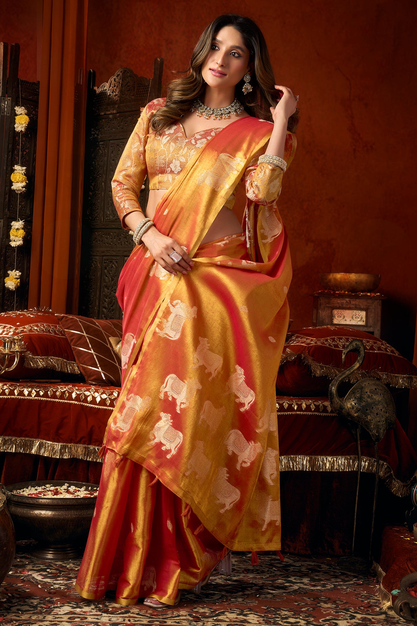 Orange Woven Tissue Saree-SAR12726_4_SareeButa.com