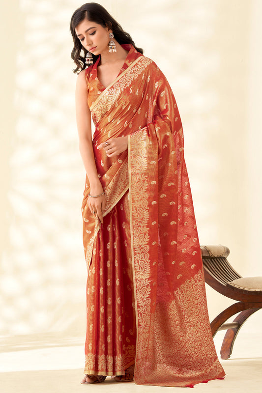 Orange Woven Tissue Silk Saree-SAR10006_1_SareeButa.com