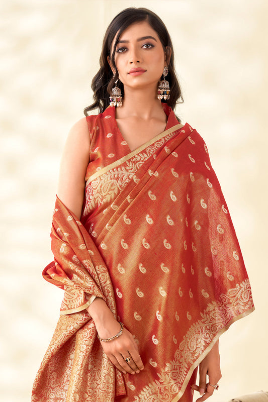 Orange Woven Tissue Silk Saree-SAR10006_2_SareeButa.com