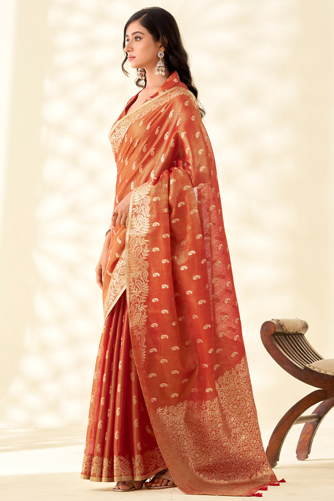 Orange Woven Tissue Silk Saree-SAR10006_3_SareeButa.com